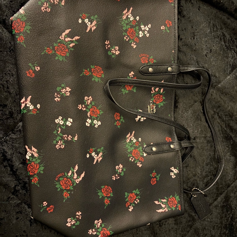 Coach Black Floral Tote Bag